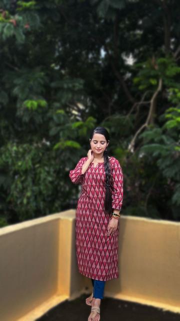 Maroon Ikkat Straight Kurti