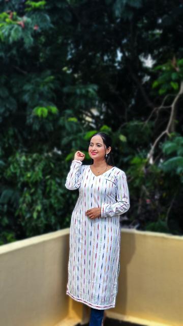 White Ikkat Straight Kurti