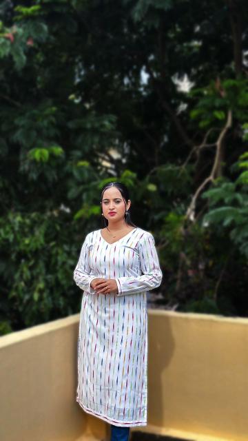 White Ikkat Straight Kurti