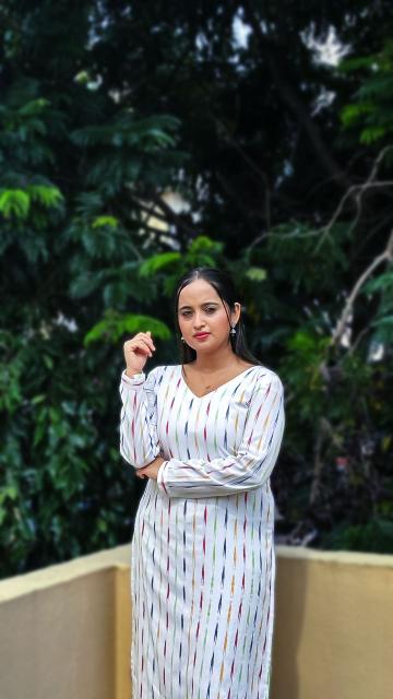 White Ikkat Straight Kurti