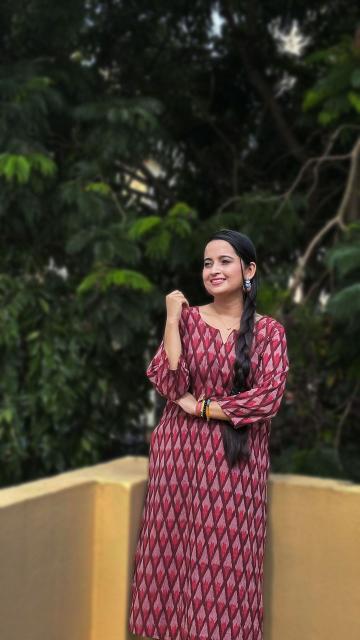 Maroon Ikkat Straight Kurti
