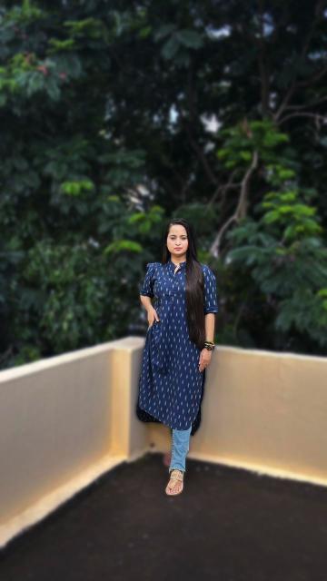 Navy Blue Ikkat Straight Kurti