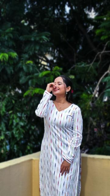 White Ikkat Straight Kurti