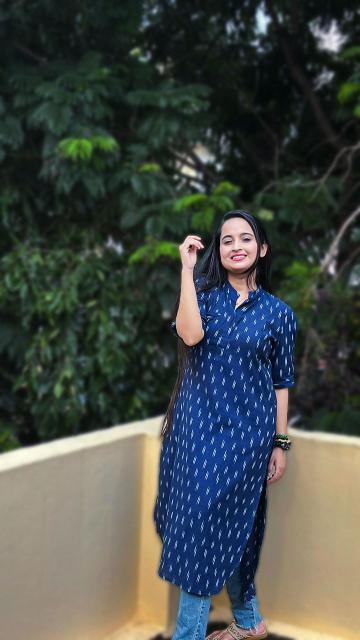 Navy Blue Ikkat Straight Kurti