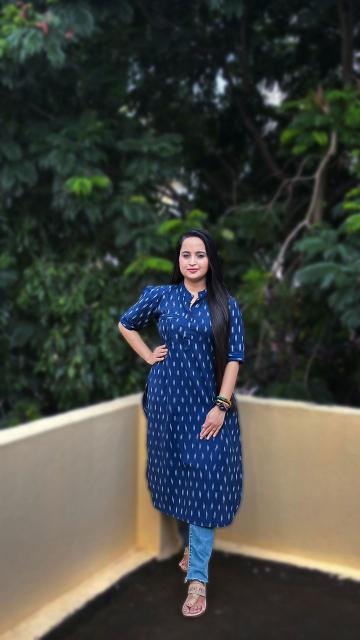 Navy Blue Ikkat Straight Kurti