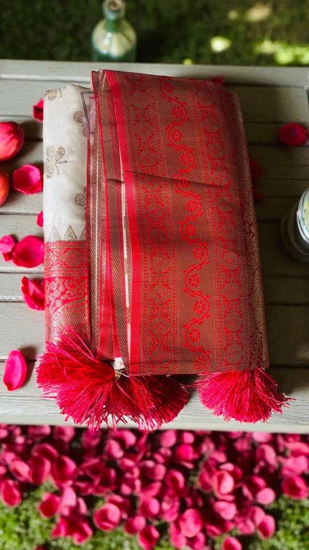 Ivory Red Kanchan Silk Saree