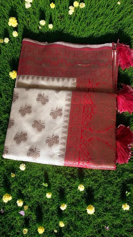 Ivory Red Kanchan Silk Saree