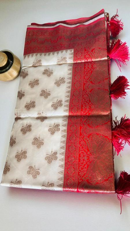 Ivory Red Kanchan Silk Saree