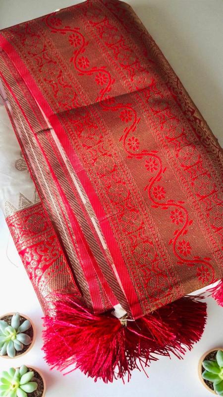 Ivory Red Kanchan Silk Saree