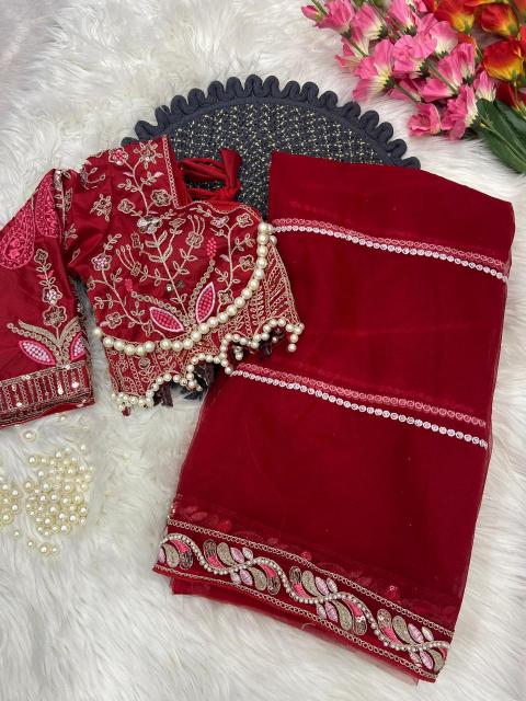 Crimson Pearl Heritage Saree