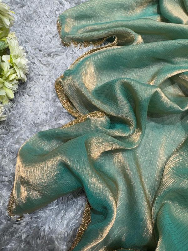 Seafoam Gold Shimmer Soft \Organza Saree