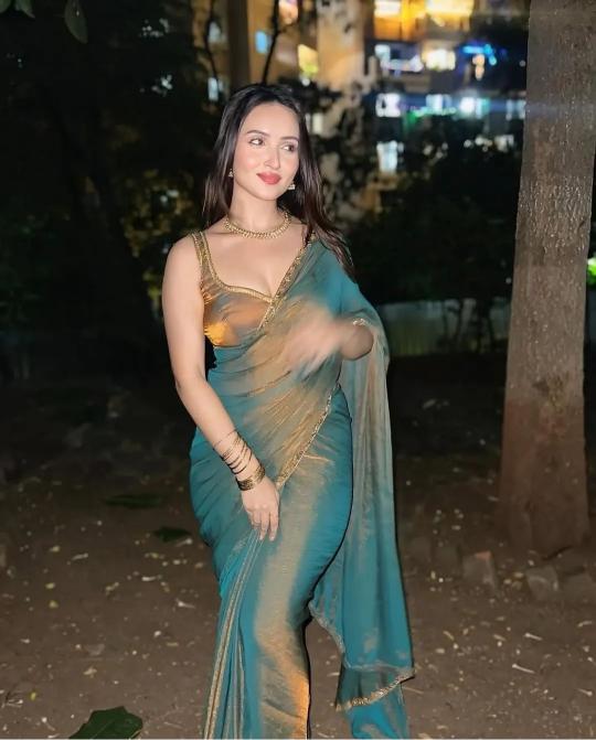 Seafoam Gold Shimmer Soft \Organza Saree