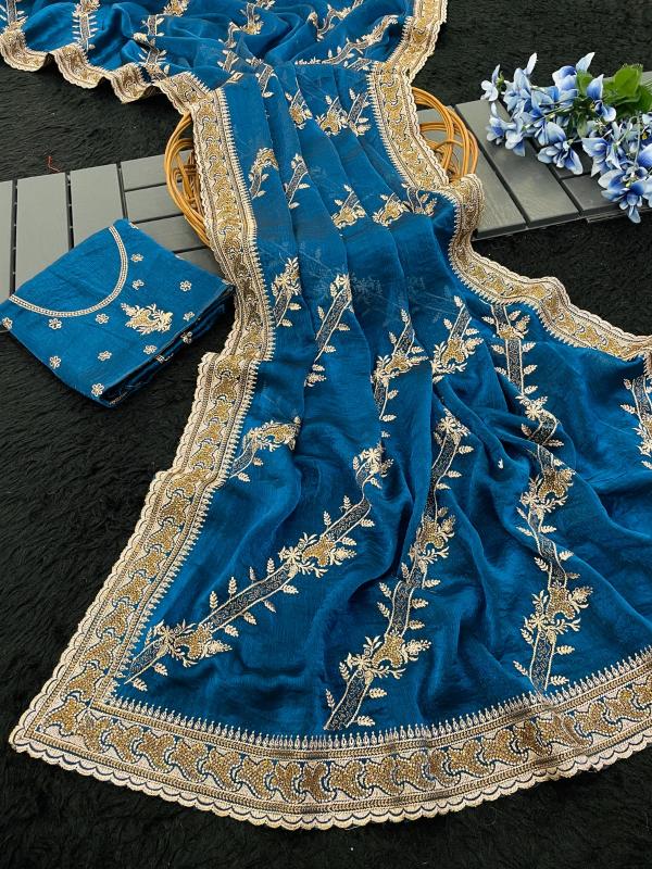 Teal Royale Embroidered Saree