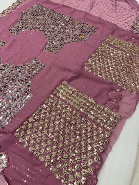Dusky Mauve Mirrorwork Net Saree