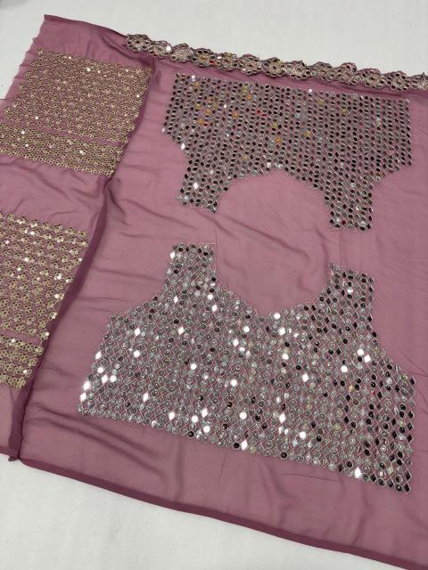 Dusky Mauve Mirrorwork Net Saree