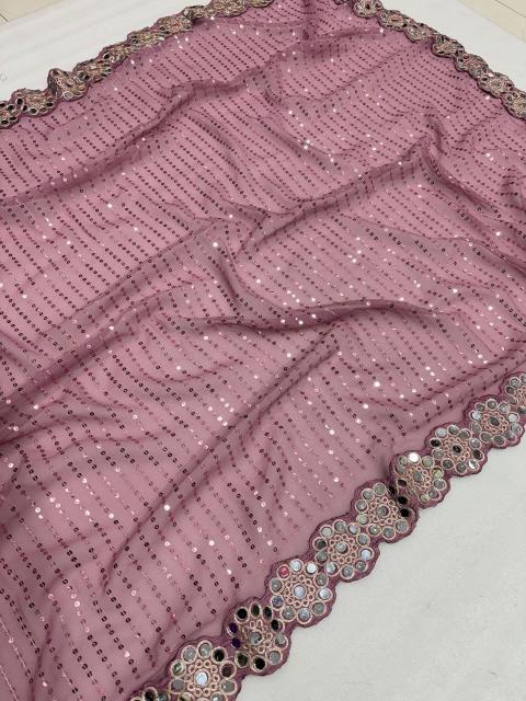 Dusky Mauve Mirrorwork Net Saree