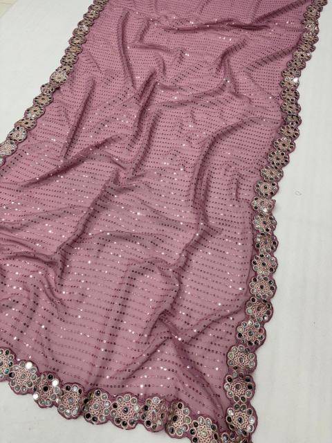 Dusky Mauve Mirrorwork Net Saree