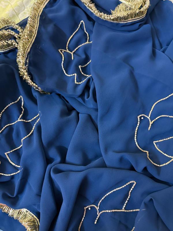Midnight Bloom Beaded Chiffon Saree