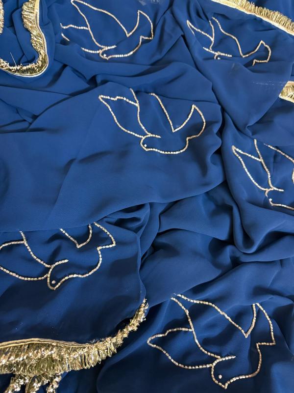 Midnight Bloom Beaded Chiffon Saree