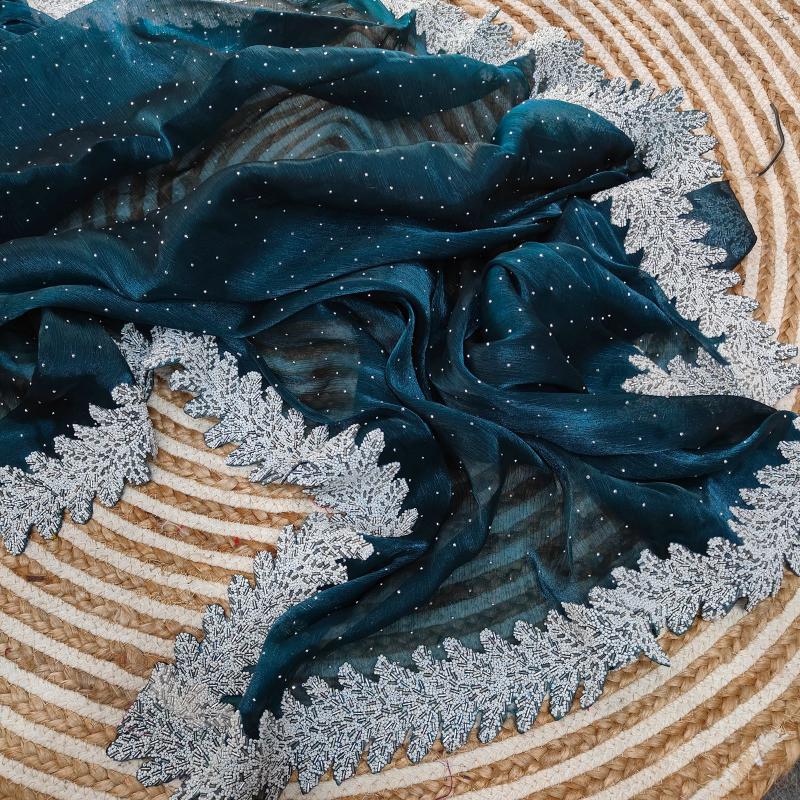 Teal Frost Pearl soft Organza Saree