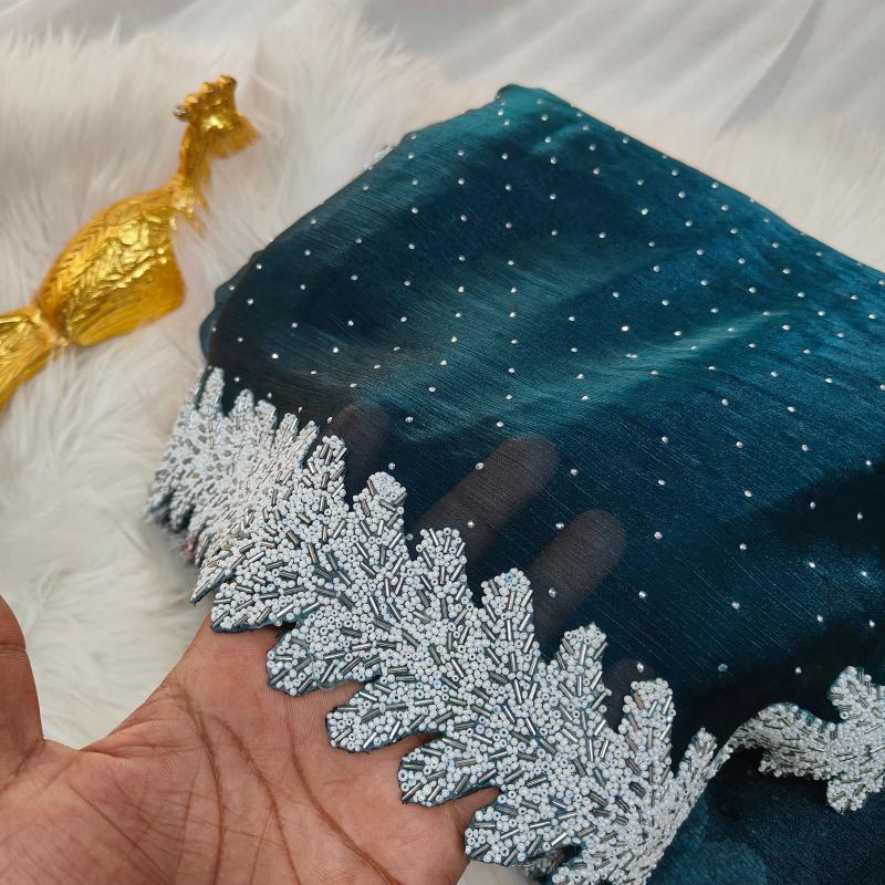 Teal Frost Pearl soft Organza Saree