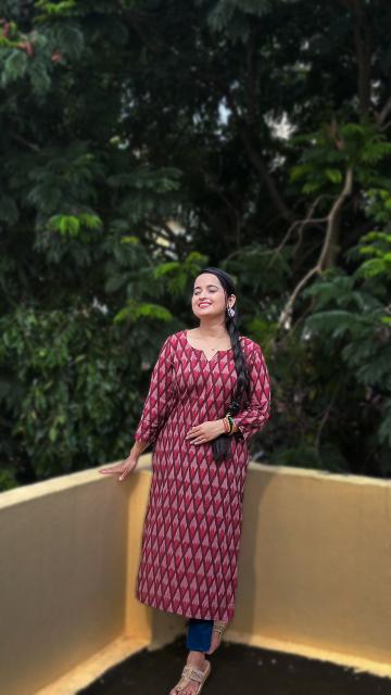 Maroon Ikkat Straight Kurti