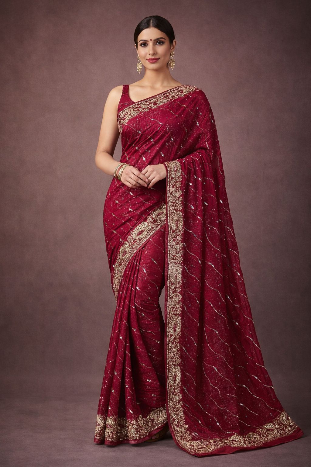 RUBY SEQUIN BLOOM SAREE