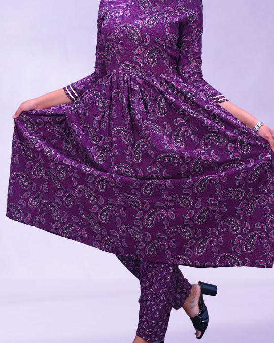 Purple Floral Printed  Suit Set