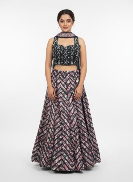 Black mirror work multi colour indo western lahenga.