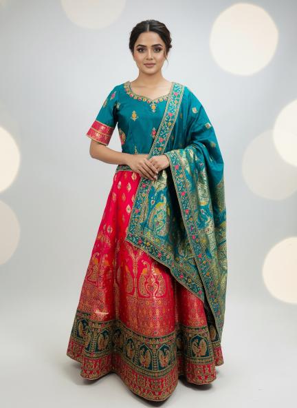 Royal Teal & Crimson Banarasi Lehenga Set