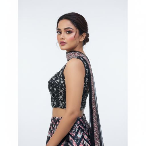 Black mirror work multi colour indo western lahenga.
