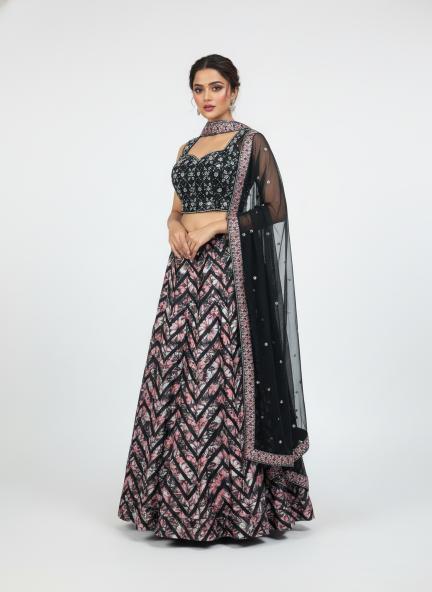 Black mirror work multi colour indo western lahenga.