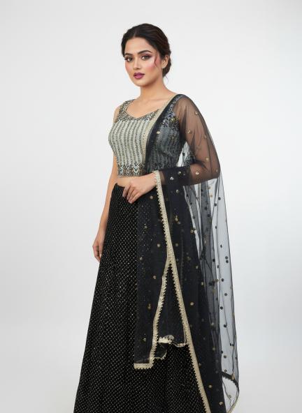 Black & Golden Embellished Indo Western Lahenga