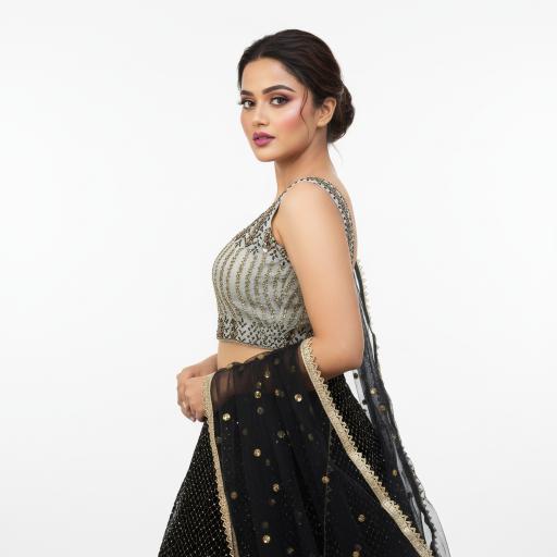 Black & Golden Embellished Indo Western Lahenga