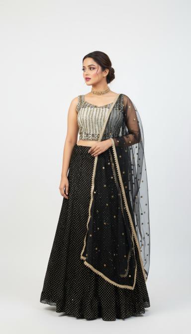 Black & Golden Embellished Indo Western Lahenga