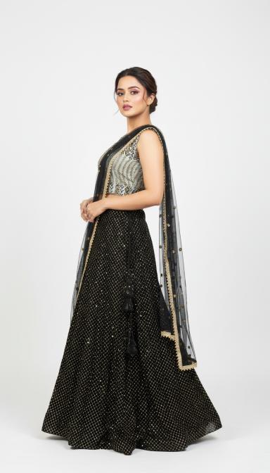 Black & Golden Embellished Indo Western Lahenga