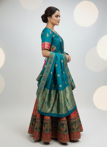 Royal Teal & Crimson Banarasi Lehenga Set