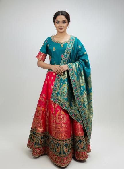 Royal Teal & Crimson Banarasi Lehenga Set