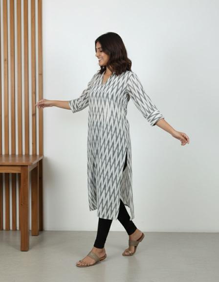 Grey Ikkat Straight Kurti