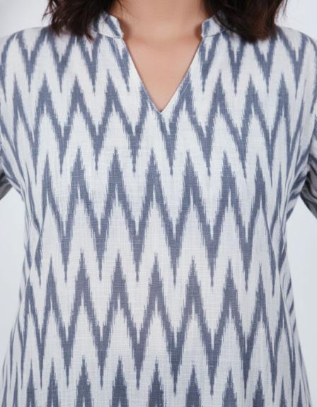 Grey Ikkat Straight Kurti