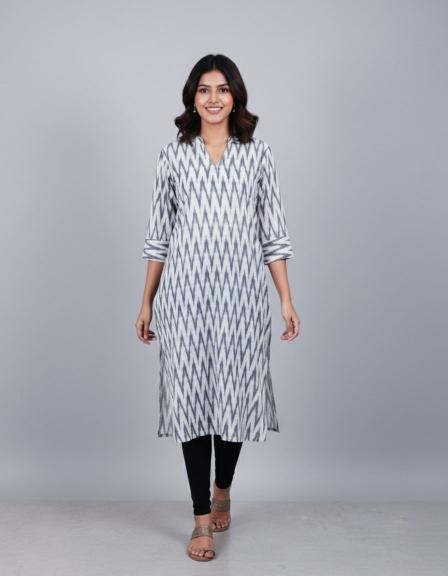 Grey Ikkat Straight Kurti